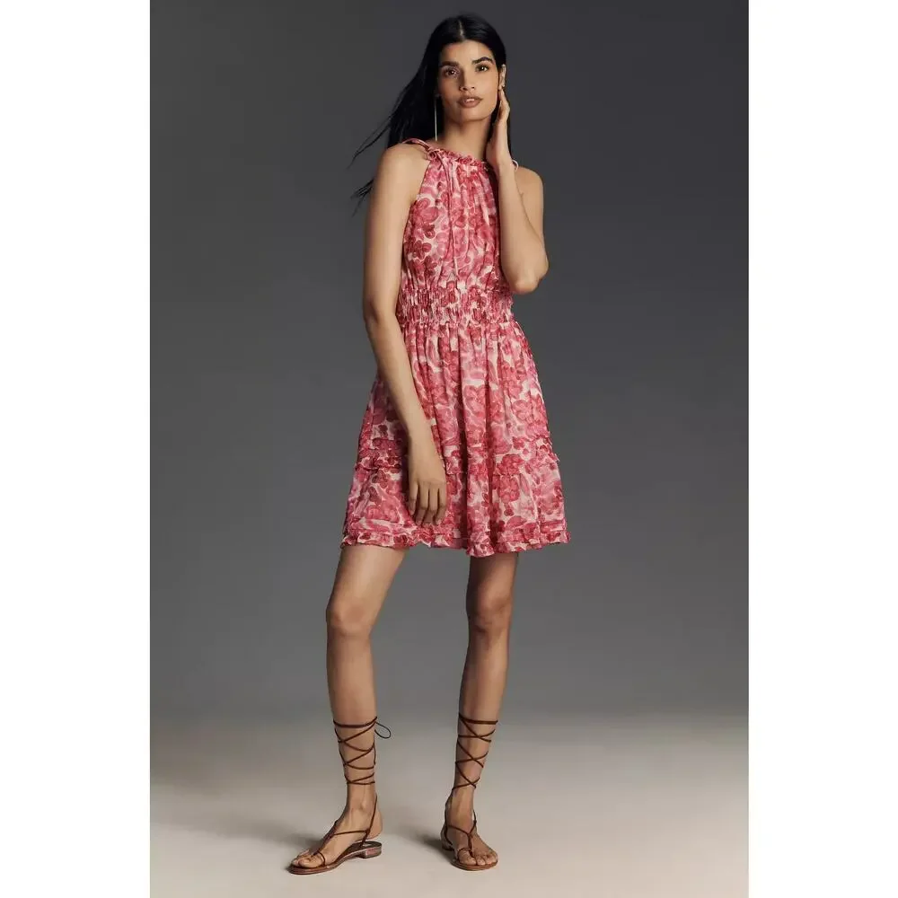 New Anthropologie The Somerset Halter Mini Dress $148 Plus 1X Pink Floral Boho